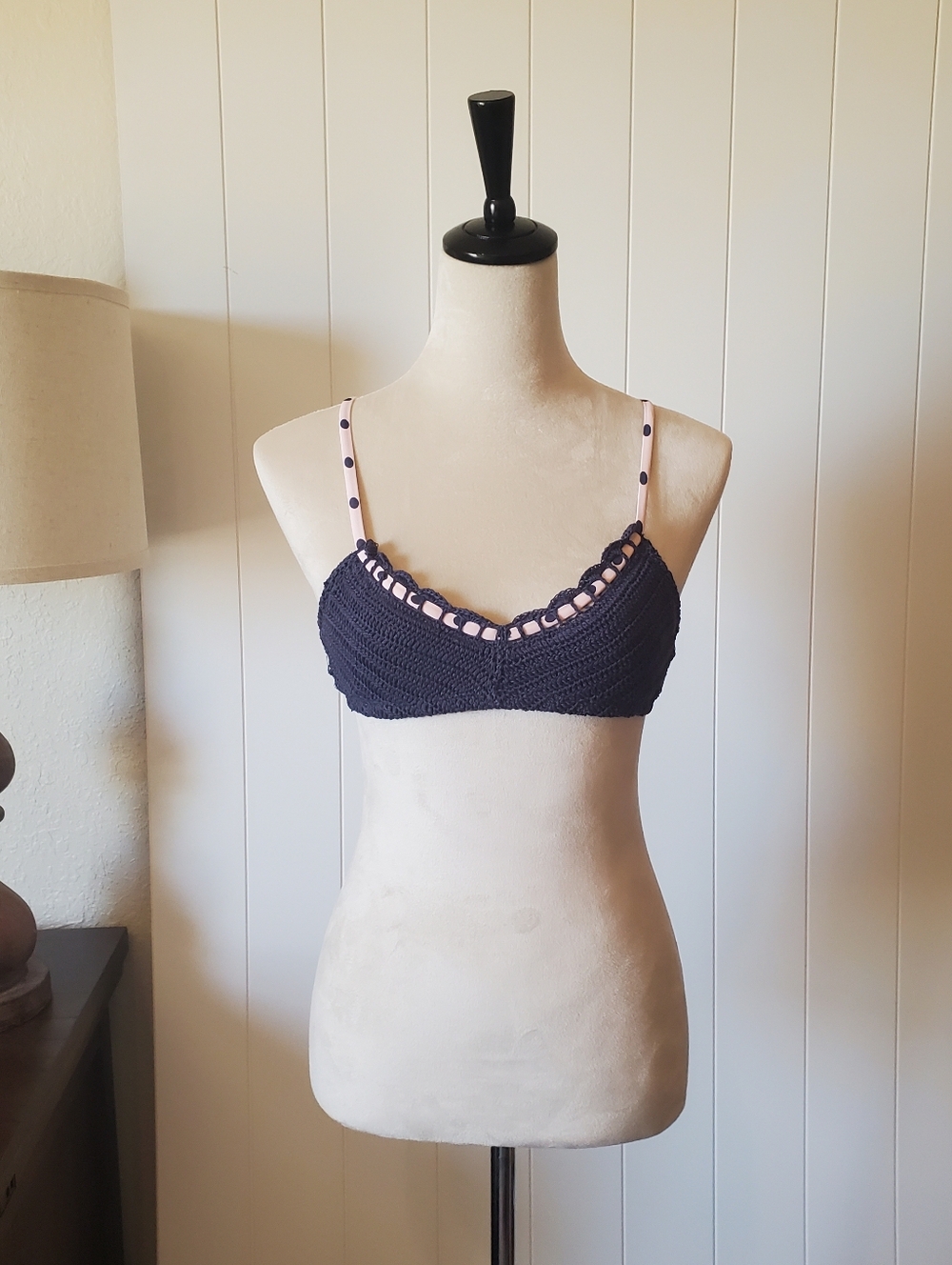 Knit Bikini Top in Navy